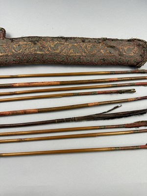 Lot 109 - AN INDIAN DECORATED QUIVER AND NINE ARROWS, 18TH CENTURY, PROBABLY MUGHAL