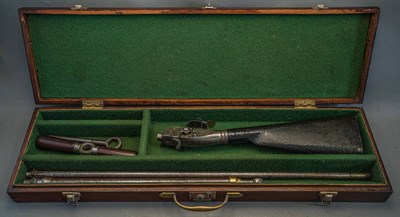 Lot 286 - A CASED 70 BORE BUTT RESERVOIR AIR RIFLE, JOHN BLISSET, 321 HIGH HOLBORN, LONDON, CIRCA 1840-50