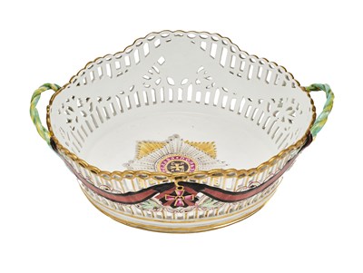 Lot 32 - A RUSSIAN PORCELAIN BASKET FROM THE ORDER OF ST VLADIMIR SERVICE, GARDNER FACTORY, VERBILKI, CIRCA 1785