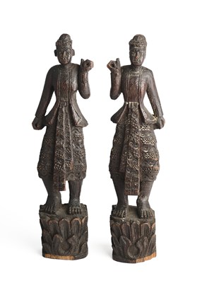 Lot 399 - TWO SMALL CARVED WOOD FIGURES, BURMA (NOW MYANMAR), CIRCA 1900