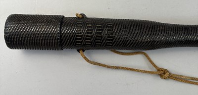 Lot 5 - A JAPANESE BOW (YUMI), BOW-STRING REEL, THREE ARROWS AND QUIVER (YADZUTSU), LATE EDO PERIOD, 19TH CENTURY/EARLY 20TH CENTURY