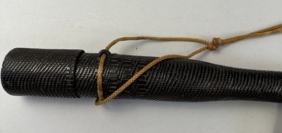 Lot 5 - A JAPANESE BOW (YUMI), BOW-STRING REEL, THREE ARROWS AND QUIVER (YADZUTSU), LATE EDO PERIOD, 19TH CENTURY/EARLY 20TH CENTURY
