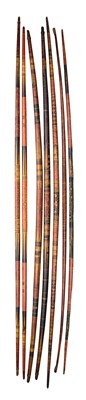 Lot 31 - SEVEN INDO-PERSIAN PAINTED SELF BOWS, 19TH CENTURY
