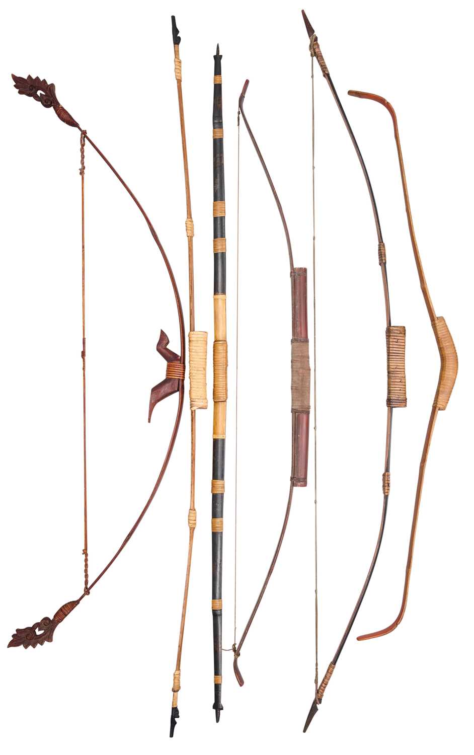 Lot 26 - A THAI PELLET BOW AND FIVE FURTHER SOUTH EAST ASIAN BOWS, 19TH/20TH CENTURY