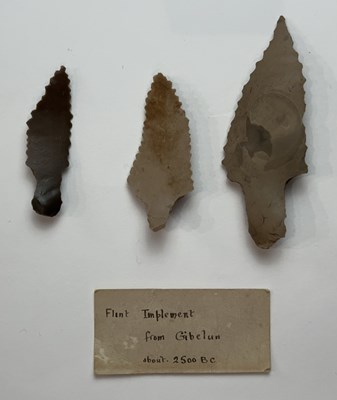 Lot 1 - TWO ANCIENT EGYPTIAN BOWS, PROBABLY MIDDLE KINGDOM CIRCA 2000 B.C., AND THREE STONE ARROWHEADS