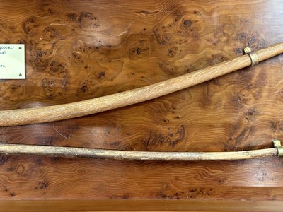 Lot 1 - TWO ANCIENT EGYPTIAN BOWS, PROBABLY MIDDLE KINGDOM CIRCA 2000 B.C., AND THREE STONE ARROWHEADS