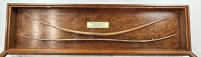 Lot 1 - TWO ANCIENT EGYPTIAN BOWS, PROBABLY MIDDLE KINGDOM CIRCA 2000 B.C., AND THREE STONE ARROWHEADS