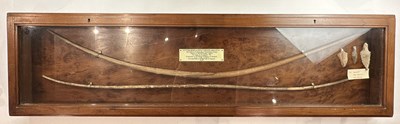 Lot 1 - TWO ANCIENT EGYPTIAN BOWS, PROBABLY MIDDLE KINGDOM CIRCA 2000 B.C., AND THREE STONE ARROWHEADS