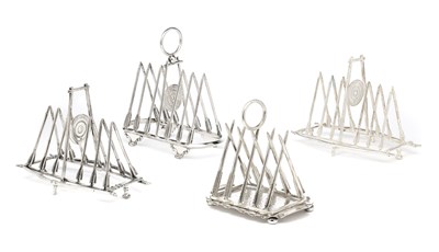 Lot 67 - A PAIR OF VICTORIAN ELECTROPLATE NOVELTY ‘ARCHERY’ TOAST RACKS