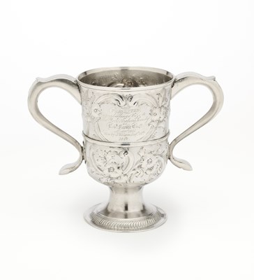 Lot 52 - A GEORGE III AND LATER CHASED SILVER CUP, LANGLANDS & ROBERTSON, NEWCASTLE, 1787