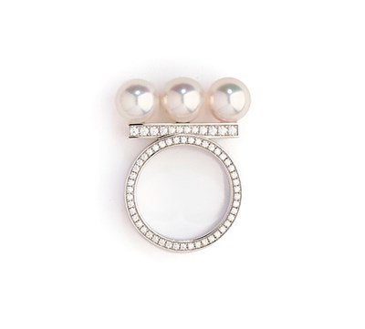 Lot 447 - TASAKI: CULTURED PEARL AND DIAMOND 'BALANCE NEO' RING