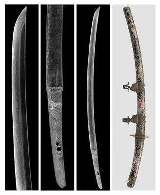 Lot 136 - A TACHI WITH CLOISONNE ENAMEL SAYA (SCABBARD), WITH SIGNATURE SADAMUNE