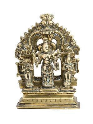 Lot 556 - A BRASS VIRABHADRA SHRINE, WESTERN DECCAN, INDIA, 18TH/19TH CENTURY