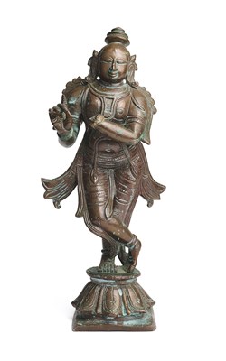 Lot 549 - A BRONZE FIGURE OF KRISHNA, SOUTH INDIA, 18TH/19TH CENTURY