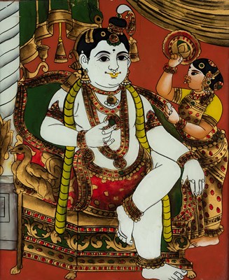 Lot 342 - A REVERSE GLASS PAINTING, TAMIL NADU, SOUTH INDIA, CIRCA 1900