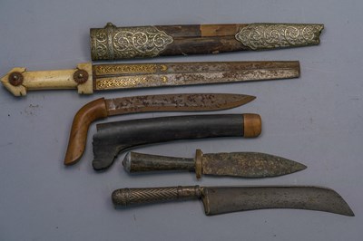 Lot 556 - A RARE PERSIAN DAGGER (QAMA), 19TH CENTURY AND THREE FURTHER DAGGERS
