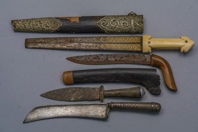 Lot 556 - A RARE PERSIAN DAGGER (QAMA), 19TH CENTURY AND THREE FURTHER DAGGERS