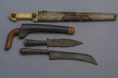 Lot 556 - A RARE PERSIAN DAGGER (QAMA), 19TH CENTURY AND THREE FURTHER DAGGERS