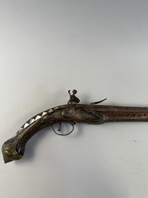 Lot 566 - A 22 BORE OTTOMAN FLINTLOCK HOLSTER PISTOL (KUBUR),  AND AN 18 BORE ADRIATIC FLINTLOCK HOLSTER PISTOL, 19TH CENTURY