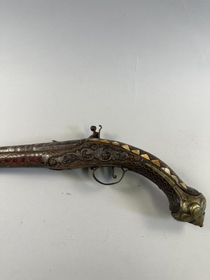 Lot 566 - A 22 BORE OTTOMAN FLINTLOCK HOLSTER PISTOL (KUBUR),  AND AN 18 BORE ADRIATIC FLINTLOCK HOLSTER PISTOL, 19TH CENTURY