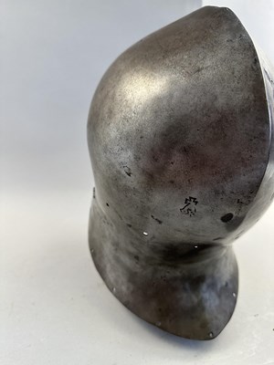 Lot 172 - A RARE NORTH ITALIAN SALLET, CIRCA 1460-80, TWICE STRUCK WITH THE MARK "PR" BENEATH A SPLIT CROSS