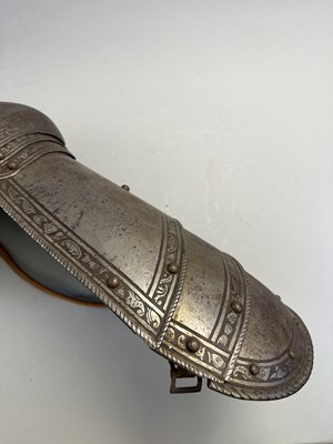 Lot 170 - A COMPOSITE NORTH ITALIAN CAP-A-PIE ARMOUR WITH ETCHED DECORATION, LATE 16TH CENTURY, THE BACKPLATE SIGNED BY THE MASTER ‘P’