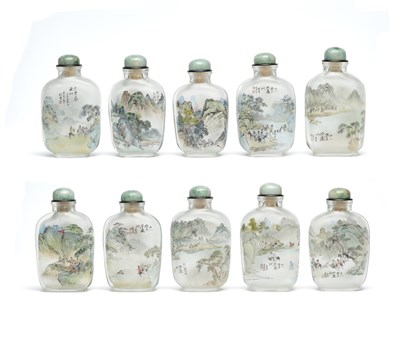 Lot 92 - A COLLECTION OF TEN CHINESE INSIDE-PAINTED GLASS SNUFF BOTTLES, DATED 1972