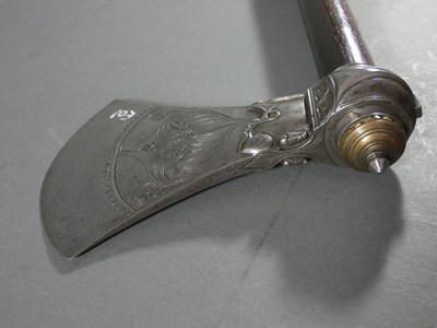 Lot 543 - AN AXE (PHARASA), IN SOUTH INDIAN LATE 17TH CENTURY STYLE, 20TH CENTURY