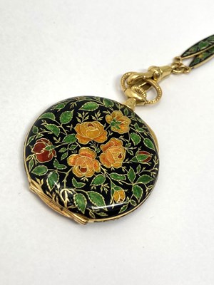 Lot 316 - A SWISS ENAMELLED GOLD LADY'S WATCH ON CHAIN, HENRY CAPT HORLOGER, MAISON GALLOPIN SUCCESSEUR, GENEVA, CIRCA 1900
