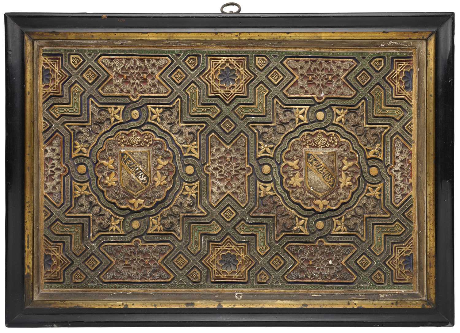 Lot 20 - A SPANISH POLYCHROMED AND MOULDED PLASTER 'ALHAMBRA' PANEL, GRANADA, LATE 19TH CENTURY