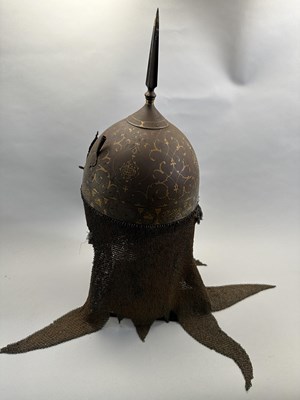 Lot 111 - A FINE PERSIAN DECORATED HELMET (KULAH KHUD), QAJAR, 19TH CENTURY