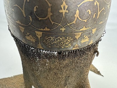 Lot 111 - A FINE PERSIAN DECORATED HELMET (KULAH KHUD), QAJAR, 19TH CENTURY
