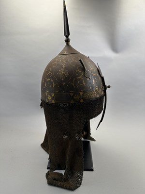 Lot 111 - A FINE PERSIAN DECORATED HELMET (KULAH KHUD), QAJAR, 19TH CENTURY