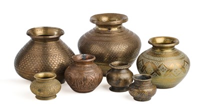 Lot 54 - SEVEN METAL WATERPOTS (LOTA), INDIA, 19TH-20TH CENTURIES