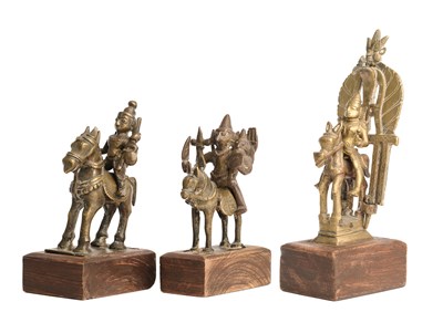 Lot 540 - THREE BRONZE FIGURES OF KHANDOBA, WESTERN DECCAN, 19TH CENTURY
