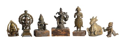 Lot 45 - SEVEN HINDU BRONZE IMAGES, MOSTLY DECCAN, INDIA, 19TH CENTURY