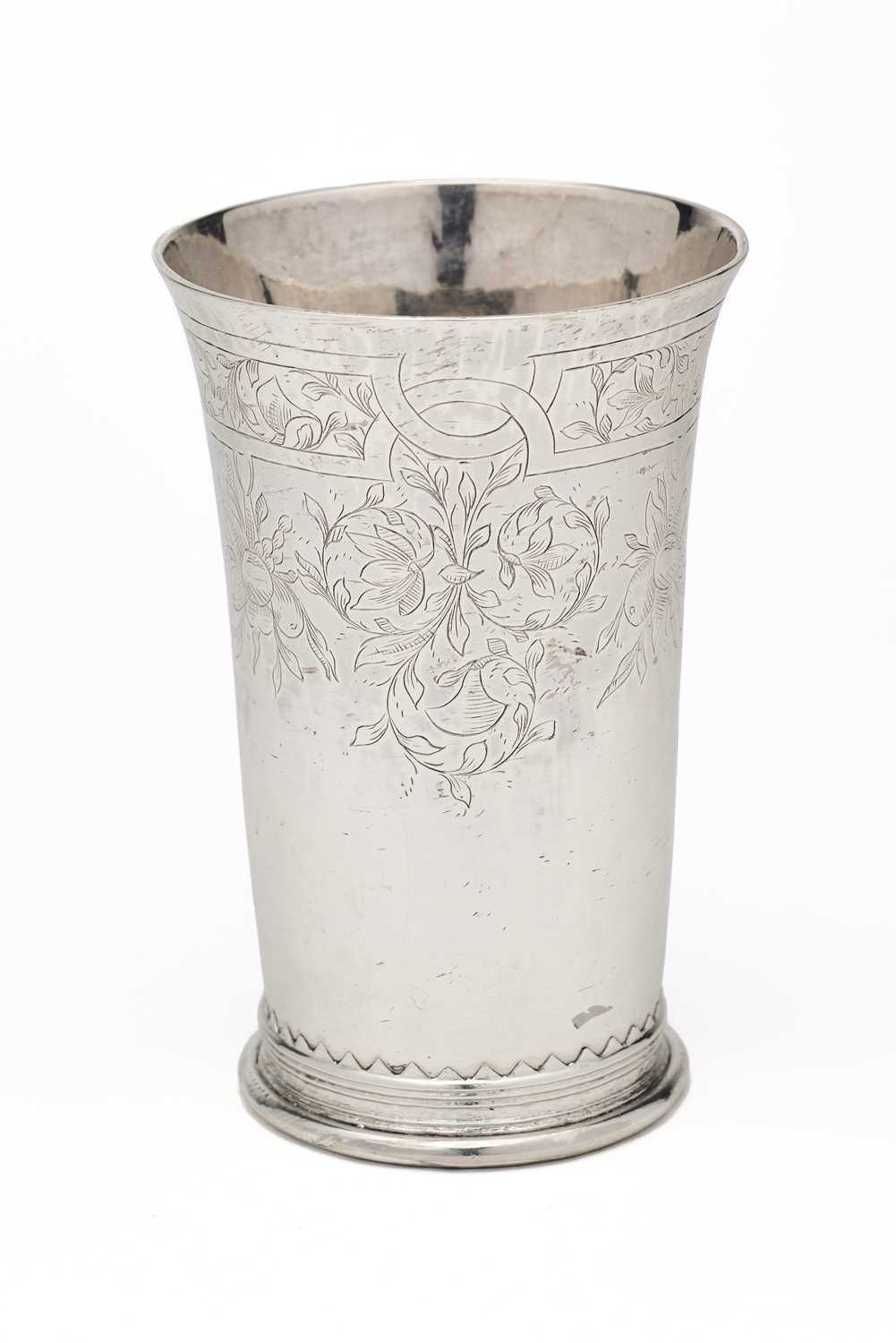 Lot 58 - A DUTCH SILVER BEAKER, MAKER'S MARK UNIDENTIFIED, DORDRECHT, 1646