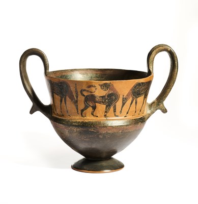 Lot 6 - A BOEOTIAN BLACK-FIGURE KANTHAROS, 6TH CENTURY, B.C.