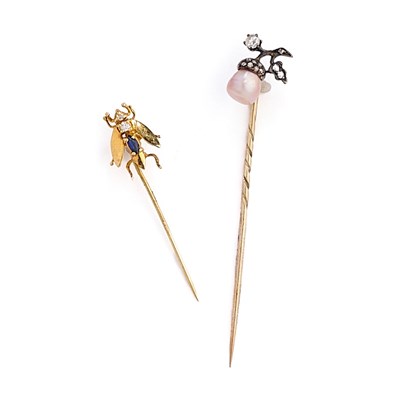 Lot 390 - □ TWO GEM-SET STICK PINS