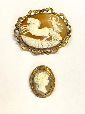 Lot 351 - FOUR CARVED SHELL CAMEO BROOCHES, 1870s