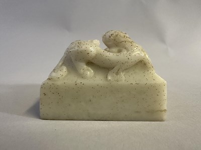 Lot 6 - A CHINESE CARVED WHITE JADE 'CHILONG' SEAL, QING DYNASTY, 19TH CENTURY