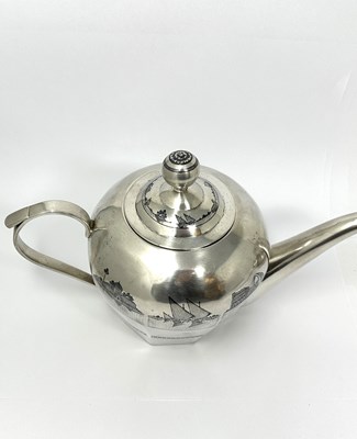 Lot 41 - AN IRAQI SILVER AND NIELLO THREE-PIECE TEA SET, PROBABLY BAGHDAD OR OMARA, CIRCA 1930