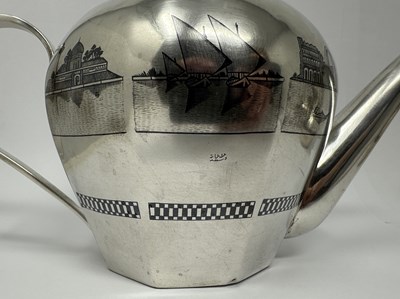 Lot 41 - AN IRAQI SILVER AND NIELLO THREE-PIECE TEA SET, PROBABLY BAGHDAD OR OMARA, CIRCA 1930