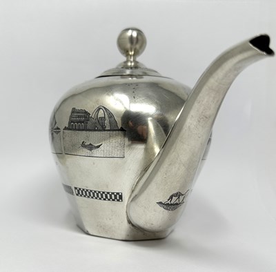 Lot 41 - AN IRAQI SILVER AND NIELLO THREE-PIECE TEA SET, PROBABLY BAGHDAD OR OMARA, CIRCA 1930