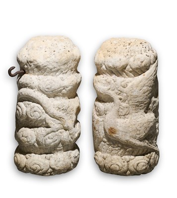 Lot 129 - A RARE PAIR OF CHINESE WHITE MARBLE TERMINALS, MING DYNASTY (1368-1644)
