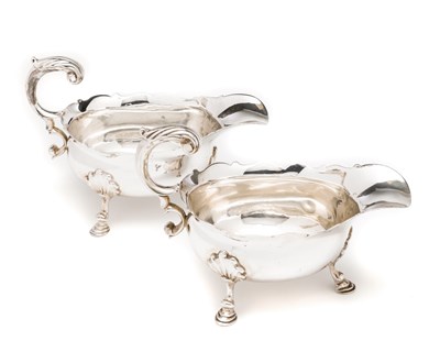 Lot 401 - A PAIR OF GEORGE II SILVER SAUCEBOATS^ MARKS...