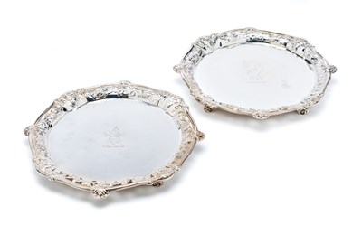Lot 404 - A PAIR OF GEORGE II SILVER WAITERS^ EDWARD...