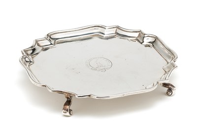 Lot 405 - A GEORGE II SILVER SALVER^ EDWARD FELINE^...