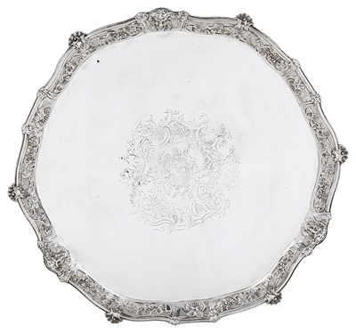 Lot 406 - A GEORGE II SILVER SALVER^ JOHN HUGH LE SAGE^...