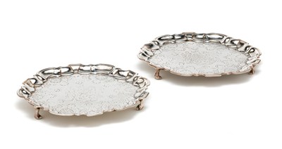 Lot 407 - A PAIR OF GEORGE II SILVER WAITERS^ JOHN...